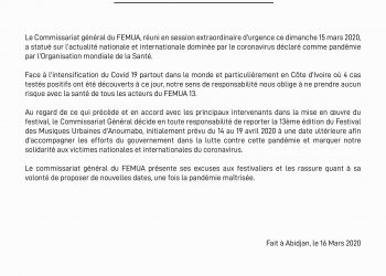 Communiqué de Presse du 16-03-2020